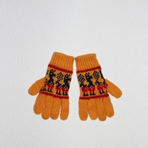 Klassiker - Senffarbene Fingerhandschuhe mit Alpaka-Motiv